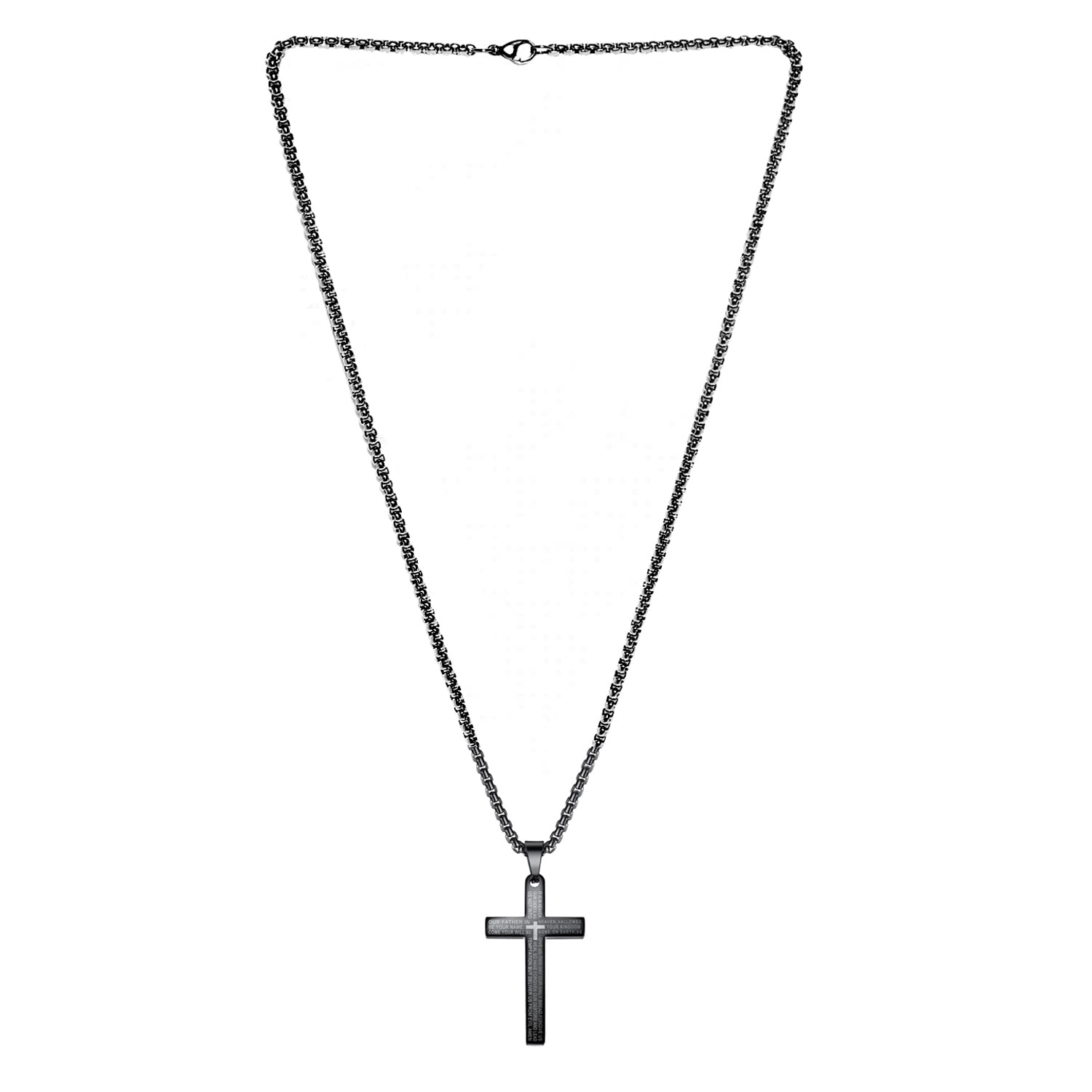 Stainless Steel Lord's Prayer Cross Necklace Chain Pendant